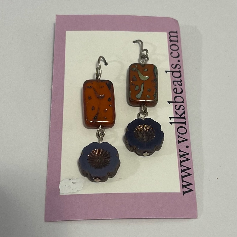 Source Unknown Vibrant Orange and Deep Blue Earrings
